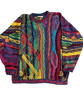 Coogi Mens 3D Textured  Knit Sweater Size XL Multicolor Cotton 1990s Streetwear